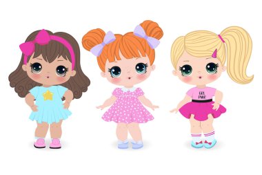 Beautiful cute little girls on the white background. Vector illustration clipart