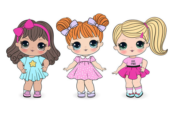 Beautiful cute little girls on the white background. Vector illustration