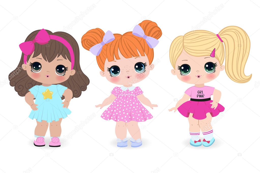 Beautiful cute little girls on the white background. Vector illustration
