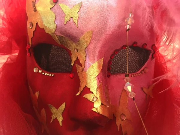 Röd Och Rosa Carnival Mask — Stockfoto