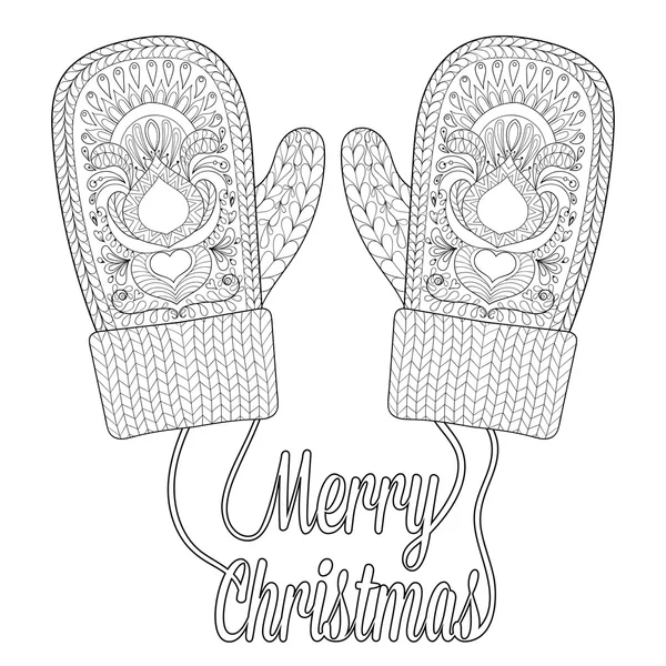 Mitenes tricotadas quentes no estilo zentangle com desejos Feliz Cristo — Vetor de Stock