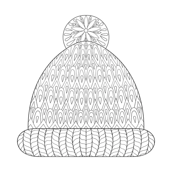 Winter knitted cap mittens in zentangle, tribal monochrome style — 图库矢量图片
