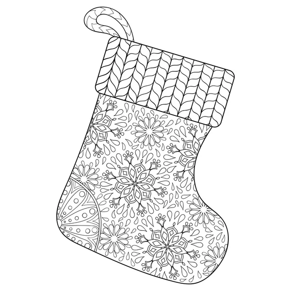 Winter-Stricksocke als Geschenk vom Weihnachtsmann im Zentangle-Stil. Hand — Stockvektor
