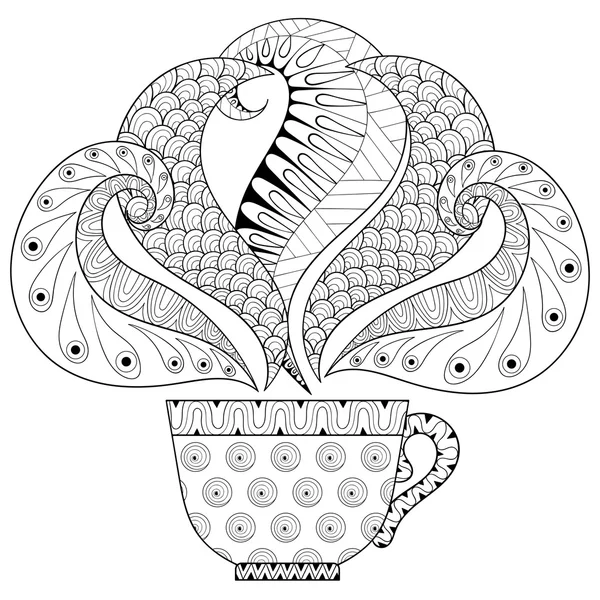 Zentangle stylized Cup of tea with steam, hot beverage with art — ストックベクタ