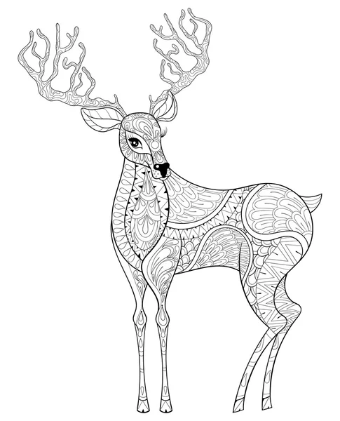 Vector zentangle Christmas Reindeer, horned elk for adult antist — Stock Vector