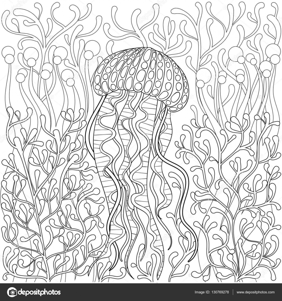 Jellyfish Adult Coloring Book: Large One Sided Stress Relieving, Relaxing  C 9781548158941