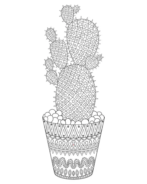 Zentangle Cactus vektorillustration. Handen ritade disposition ökenväxt textur i monokrom doodle stil för vuxna antistress målarbok sidor, böcker, konstterapi. Skiss för logotyp, tatuering, t-shirt skriva ut. — Stock vektor