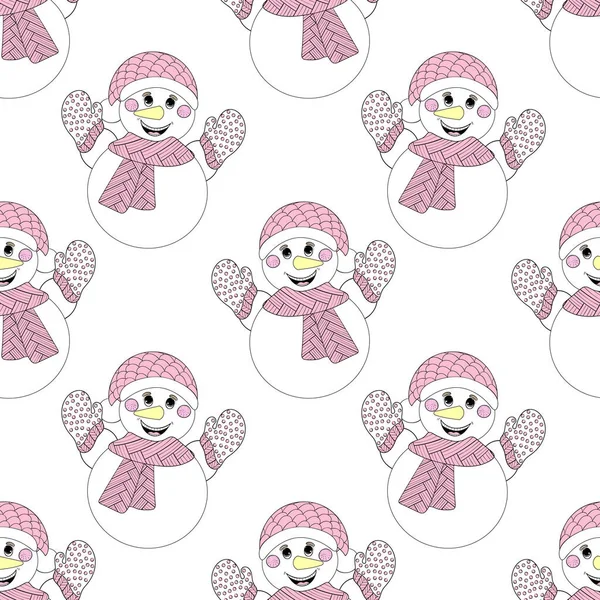 Векторный сцепление снеговика бесшовный шаблон. Рождественская иллюстрация для взрослых, постеры и поздравительные открытки на Новый 2017 год — стоковый вектор