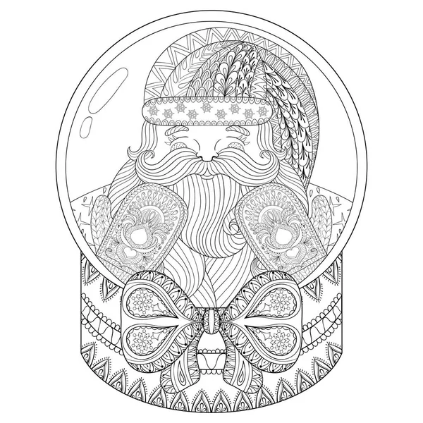 Vektor zentangle Vánoční sněhové koule s Santa Claus. Ručně tažené snowglobe pro dospělé omalovánky, stránky, arteterapie. Ilustrace pro nový rok 2017, plakáty a pohlednice — Stockový vektor