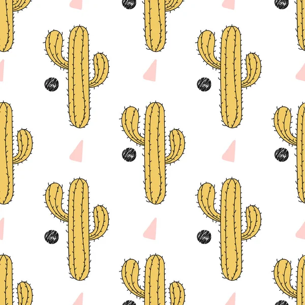 Cactus sömlösa mönster, vektorillustration. Handritad ökenväxt i doodle stil för Bildterapi, affisch, kort, textil, tapeter mall — Stock vektor