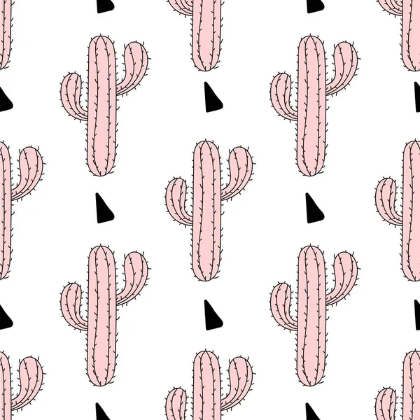 Zentangle pink cactus seamless pattern, cacti vector illustration. Hand drawn desert plant, succulent in doodle style for adult anti stress coloring page, book, art therapy. — Stock Vector