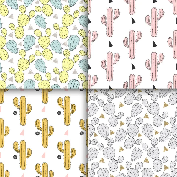 Cactus set seamless pattern, vector illustration. Hand drawn cacti, desert plant in doodle style for art therapy, poster, card, textile, wallpaper template — Stock Illustration Cactus set seamless pattern, vector illustration. Hand drawn cacti, desert plant in doodle style for art therapy, poster, card, textile, wallpaper template Stock Vector