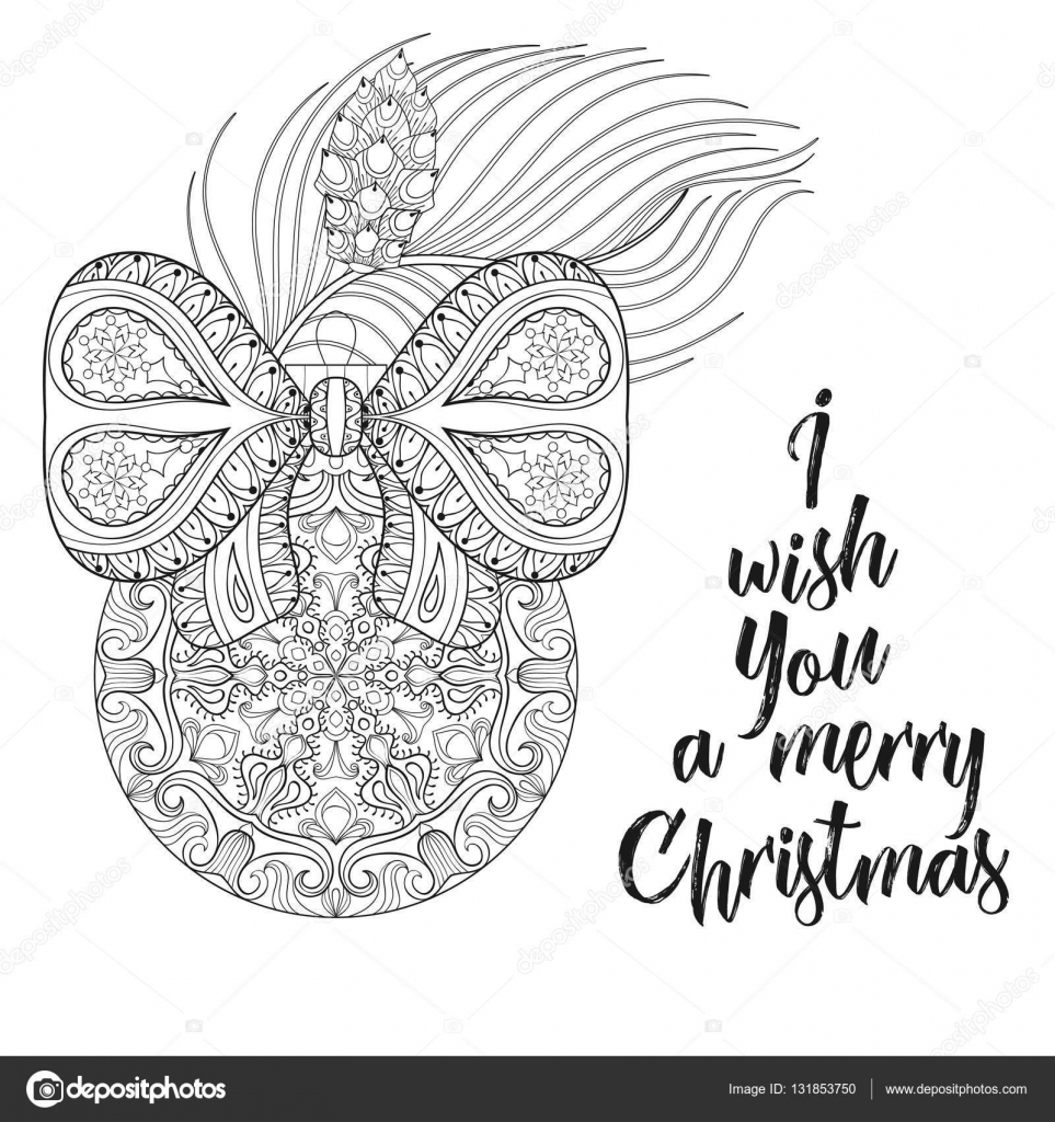 Sfera di Natale di vettore dell annata con nastro albero di abete calligrafia con auguri anno nuovo elemento di decorazione a mano libera