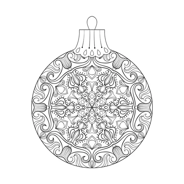 Vintage vector Christmas ball with mistletoe, New Year freehand decoration element. Artistic patterned illustration for adult coloring book pages. books, art therapy. — Stock Vector