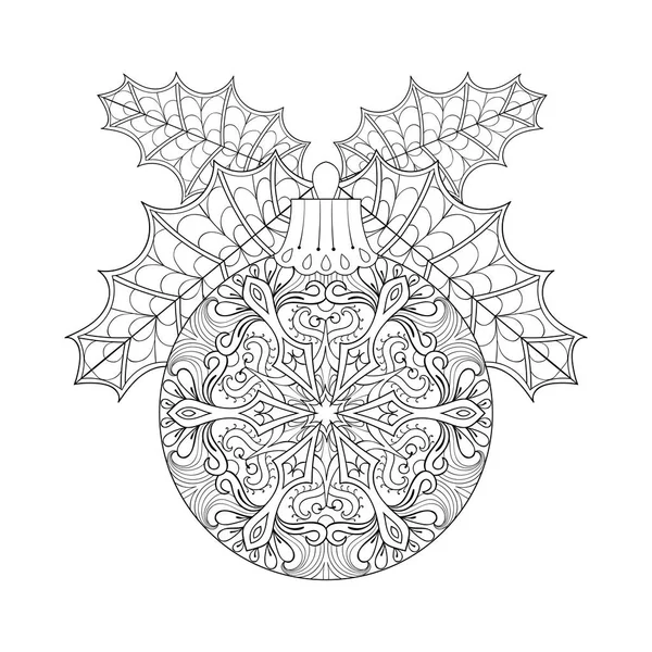 Vecteur vintage boule de Noël avec gui, Nouvel An 2017 élément de décoration à main levée. Illustration à motifs artistiques pour pages de livres à colorier pour adultes. livres, art thérapie. Symbole d'hiver Isolé sur blanc — Image vectorielle