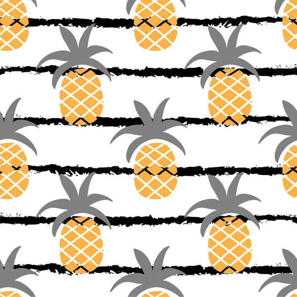 Vector pineapple seamless pattern with stripe, line in ethnic modern style for textile, fabric, wallpaper design. Abstract fruit background illustration. — Stock Vector