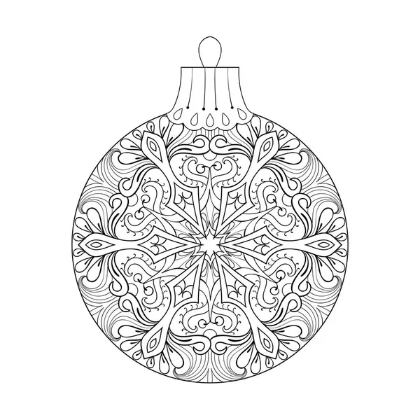 Vector vintage Christmas ball for tree, New Year 2017 freehand decoration element. Artistic patterned illustration for adult coloring book pages. books, art therapy. Winter symbol Isolated on white — Stock Vector
