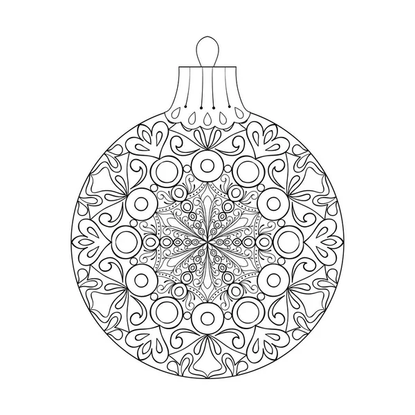 Vektor Vintage Weihnachtskugel für Baum, Neujahr 2017 freihändiges Dekorationselement. Winter isoliert Symbol. künstlerisch gemusterte Illustration für Erwachsene Malbuchseiten. Bücher, Kunsttherapie. — Stockvektor