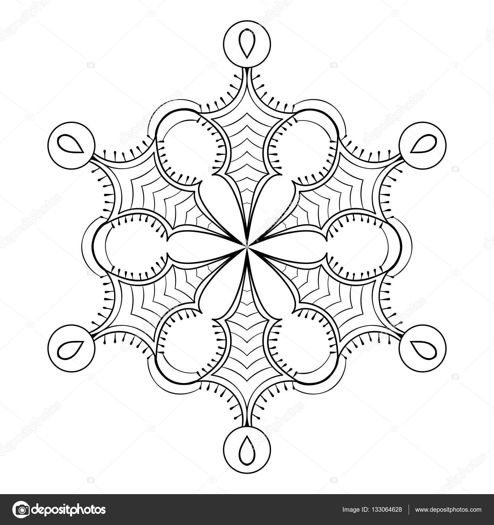 Flocon de neige Vector dans zentangle doodle mandala de style noir pour adulte coloriages Illustration d ornement hiver   main levée pour la décoration