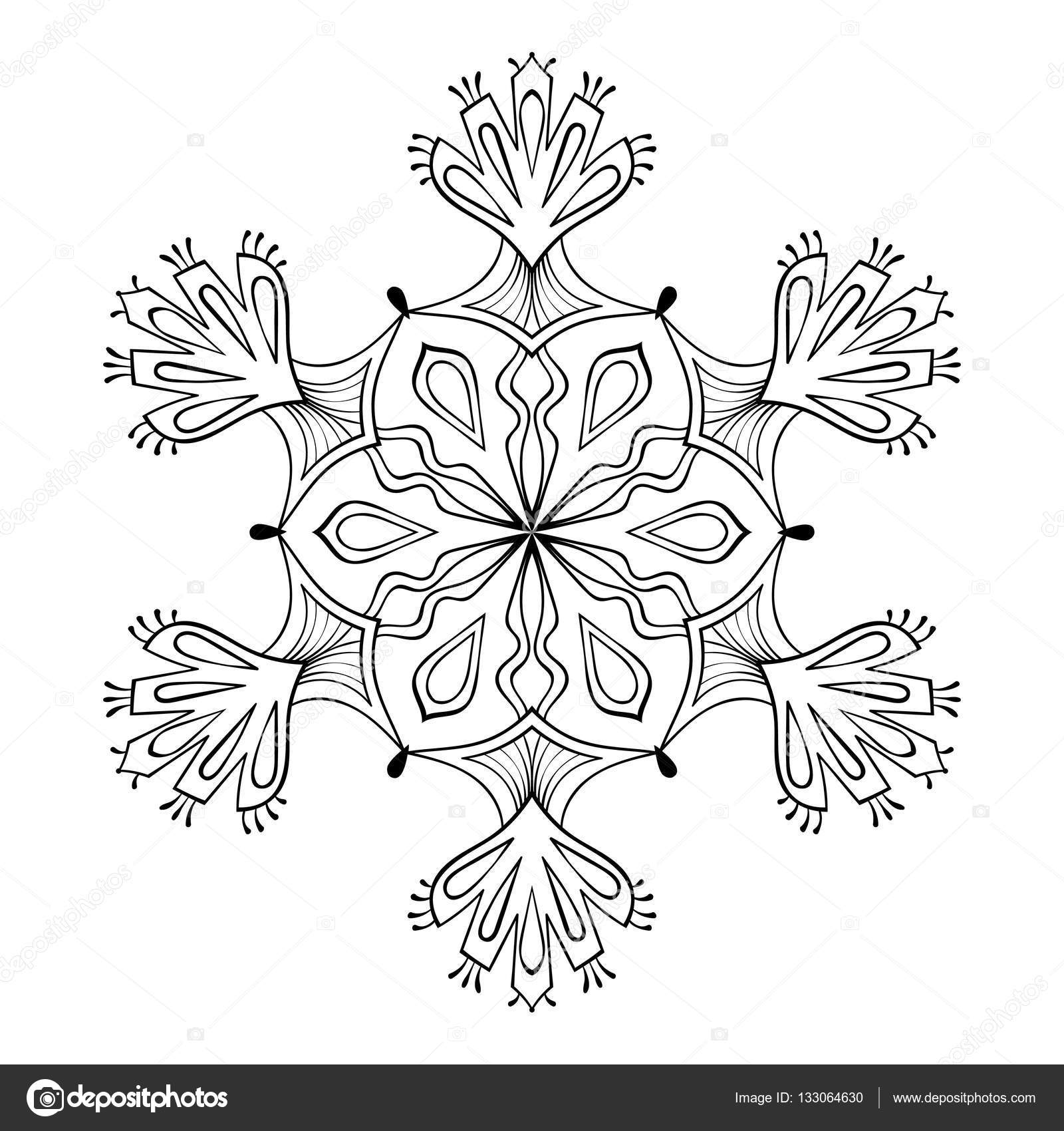 Flocon De Neige Vector En Zentangle Doodle Style Mandala
