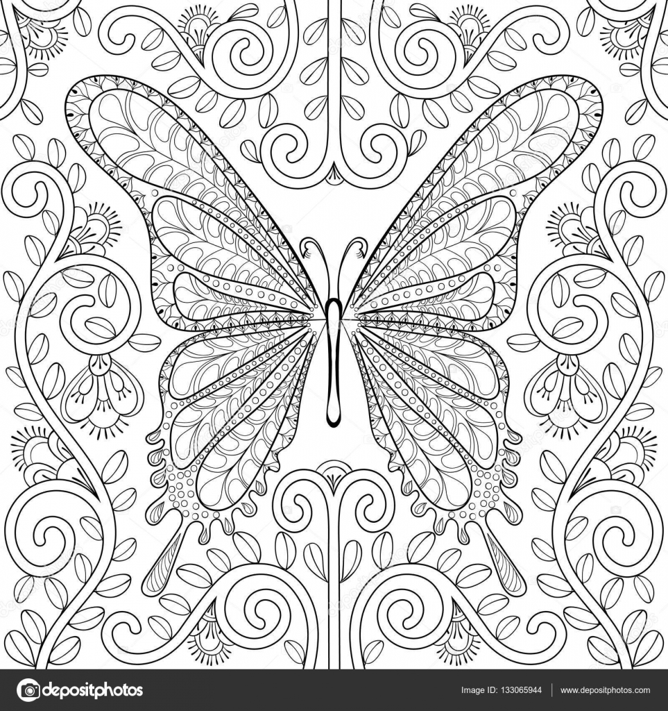 Adult Coloring Book: Butterflies & Flowers (Paperback)