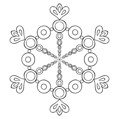 Kağıt kesme kar pul zentangle tarzı vektör, Yetişkin antistress boyama sayfaları için siyah mandala doodle. Süs kış illüstrasyon dekorasyon için. Noel tebrik kartı öğe.