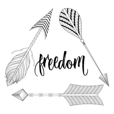 Boho chic etnik üçgen dreamcatcher okları, özgürlük hat, yenilikçi konsepti ile. Amerikan tarzı yerli yetişkin boyama sayfaları, Sanat Terapisi, t-shirt kabile yazdırma ne zentangle örnek. Dövme tasarım.