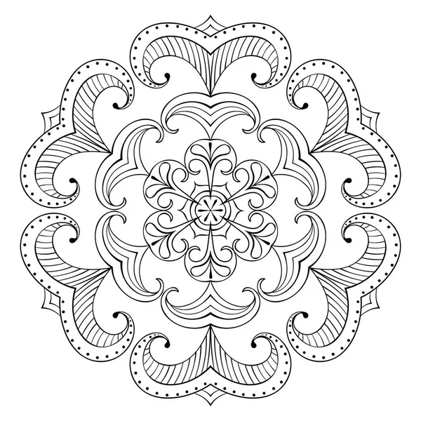 Vector snow flake in zentangle style, paper cutout mandala for adult coloring pages. Ornamental freehand winter illustration for decoration. Christmas greeting card element, invitation template. — Stock Vector