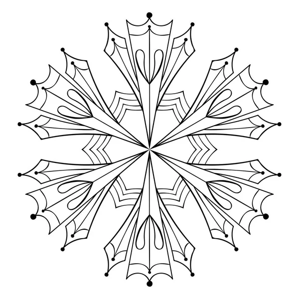 Papel vetorial recorte floco de neve em estilo zentangle, doodle mandala preto para páginas de coloração para adultos. Ilustração de inverno ornamental para decoração. Natal elemento cartão de saudação . — Vetor de Stock