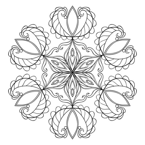 Vektor schwarze Schneeflocke im Zentangle-Doodle-Stil, Mandala für Erwachsene Malvorlagen. dekorative freihändige Winterillustration zur Dekoration. Weihnachtsgrußkarte Element, Einladungsvorlage. — Stockvektor