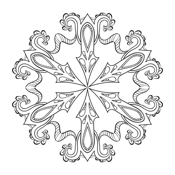 Vector zentangle snow flake, mandala for adult coloring pages. Ornamental winter illustration for decoration, Christmas greeting cards, invitation template. — Stock Vector