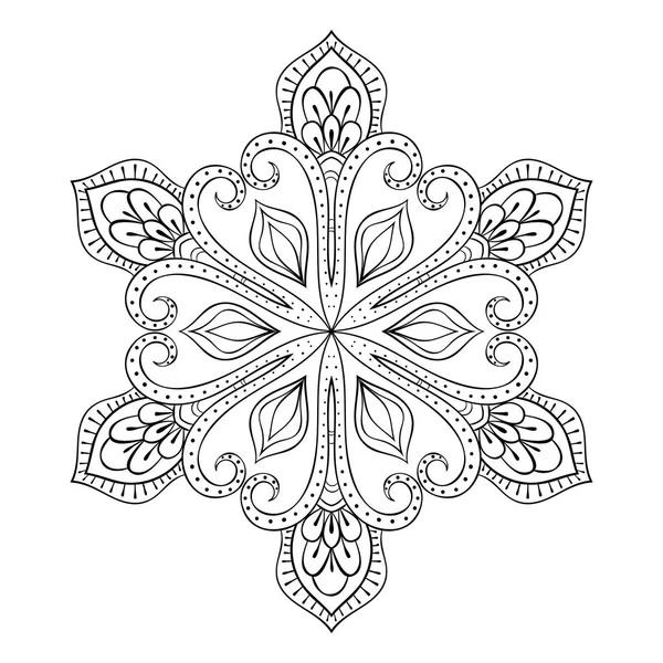 Vektor Schneeflocke im Zentangle-Stil, Doodle Mandala für Erwachsene Malvorlagen. dekorative winterliche Illustration zur Dekoration, Weihnachtsgrußkarten, Einladungsvorlage. — Stockvektor