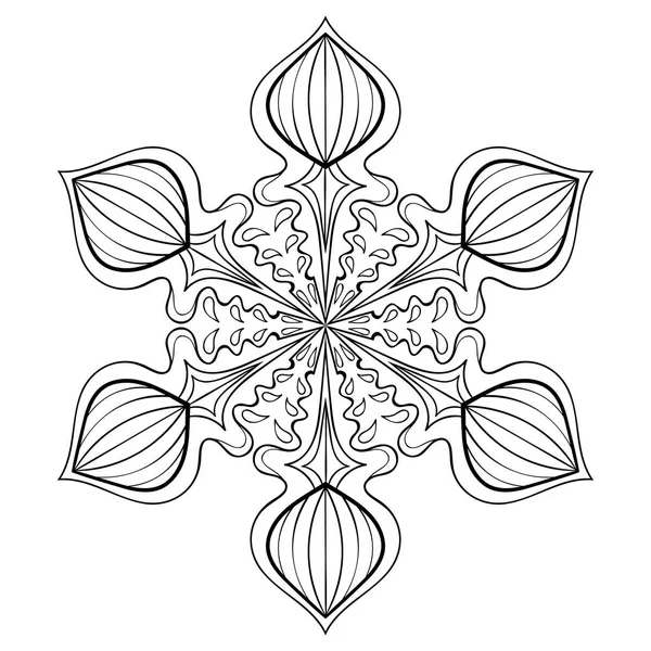 Векторная снежинка в стиле zentangle, каракули мандала для взрослых страниц раскраски. Декоративная зимняя иллюстрация для украшения, Рождественские открытки, шаблон приглашения . — стоковый вектор