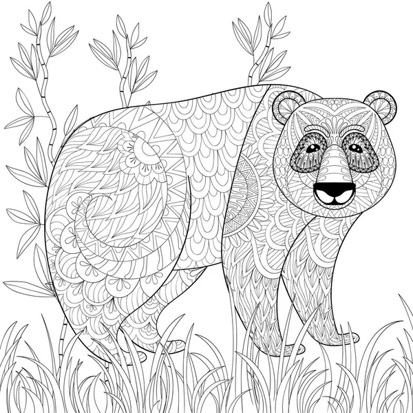 Velká Panda s bambusem v zentangle, tribal styl. Od ruky etnické skica pro dospělé antistresové omalovánky, rezervovat. Okrasné umělecké vektorové ilustrace pro tetování, tričko tisk. Zvířecí kolekce. — Stockový vektor