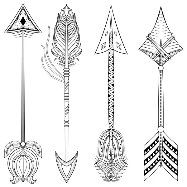 Vector etnische pijlen zentangle design, concept. Hand getekend Amerikaanse illustratie voor t-shirt tribal print. Zwarte henna tattoo kunst. — Stockvector