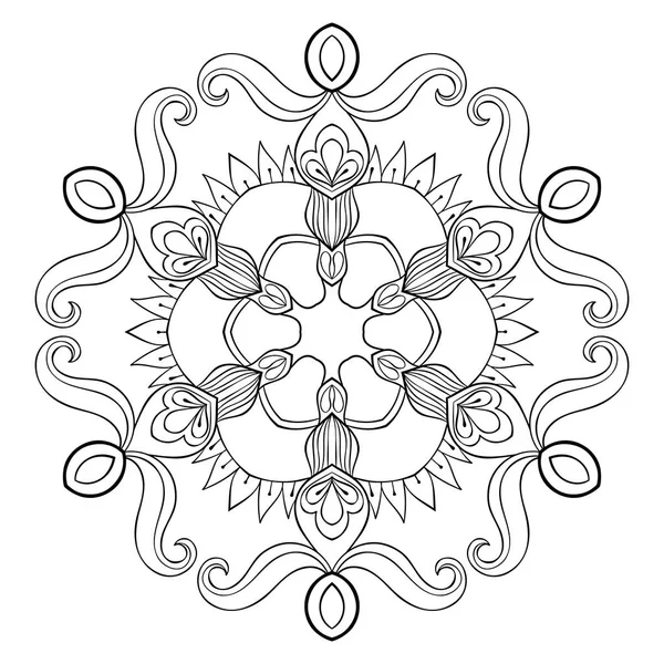 Vector paper cutout snow flake in zentangle style, mandala for adult coloring pages. Ornamental freehand winter illustration for decoration. Christmas greeting card element, invitation template. — Stock Vector
