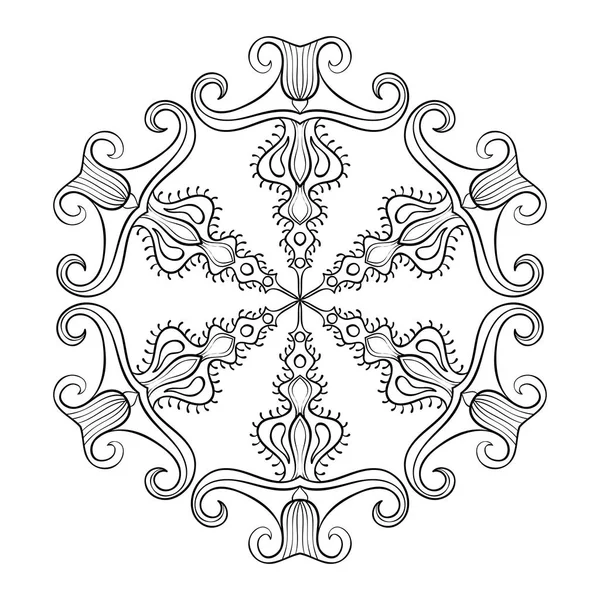 Vector paper cutout snow flake in zentangle style, doodle mandala for adult coloring pages. Ornamental freehand winter illustration for decoration. Christmas greeting card element, invitation template. — Stock Vector