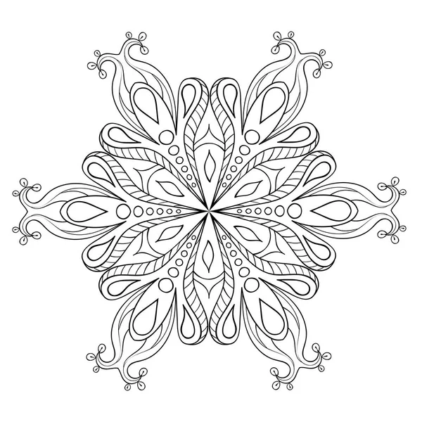 Zentangle elegante copo de nieve. Ilustración de invierno ornamental vectorial para decoración, tarjetas de felicitación de Navidad, plantilla de invitación, páginas para colorear para adultos . — Vector de stock