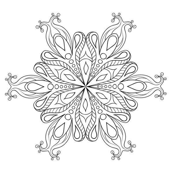 Zentangle elegant snow flake. Vector ornamental winter illustration for decoration, Christmas greeting cards, invitation template, adult coloring pages.