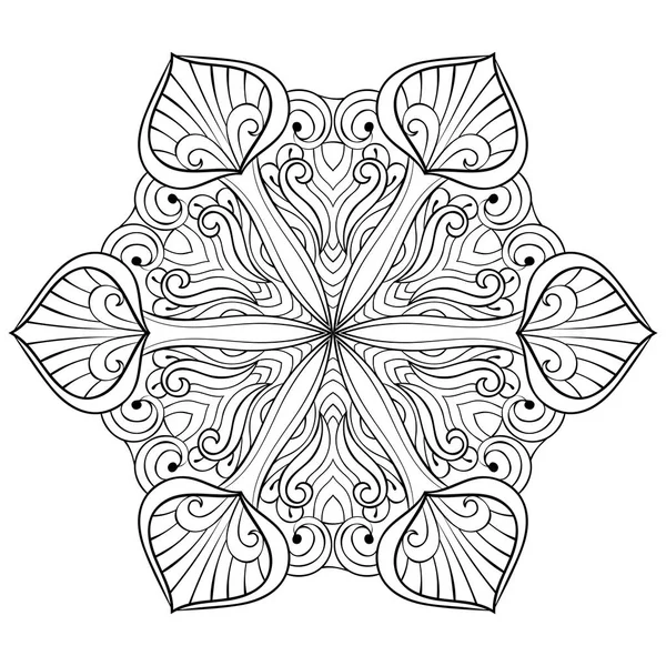 Vector snow flake in zentangle doodle style, mandala for adult coloring pages. Ornamental freehand winter illustration for decoration. Christmas greeting cards, invitation template. — Stock Vector