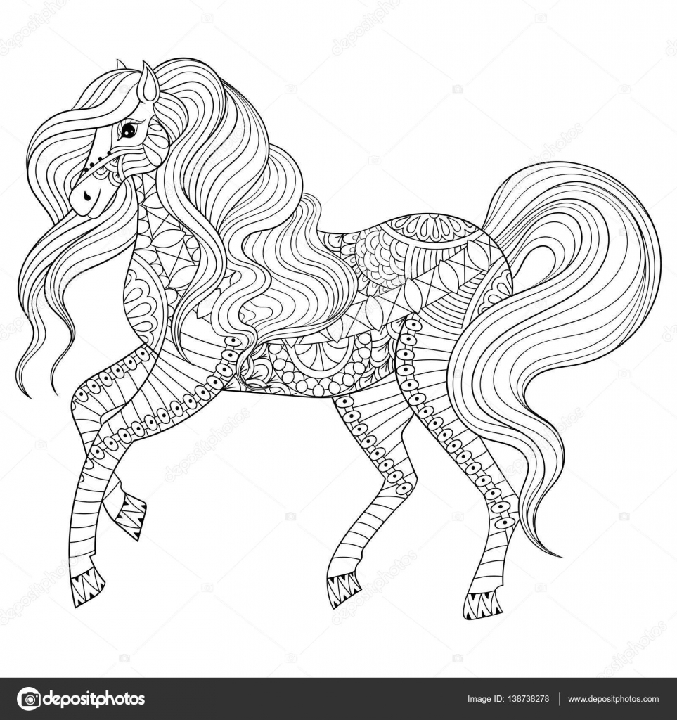 Hand Getrokken Zentangle Paard Voor Volwassen Kleurplaat