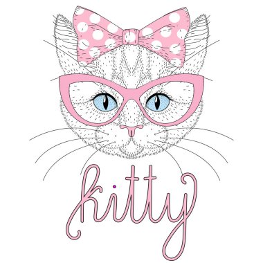 Papyon kafasına kadar iğne ile portre sevimli kedicik. Elle çizilmiş kedi 