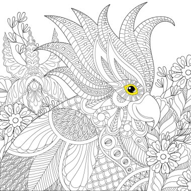Egzotik zentangle Kakadu papağan yetişkin anti stres boyama için 