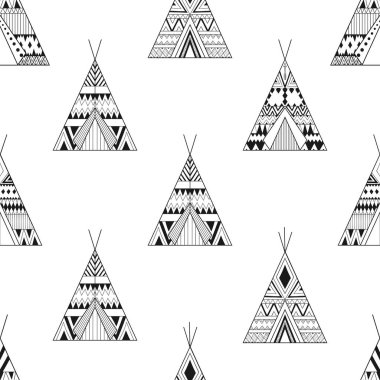 El çekilmiş Amerikan yerli wigwams Dikişsiz desen Etnik ile 