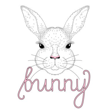 Vektör sevimli tavşan portre. T-shirt için çizilen illüstrasyon el 