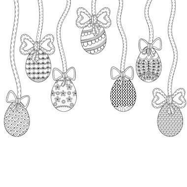Dekoratif Dekoratif-süsleme elementler, ribbo ile Zentangle Paskalya yumurtaları