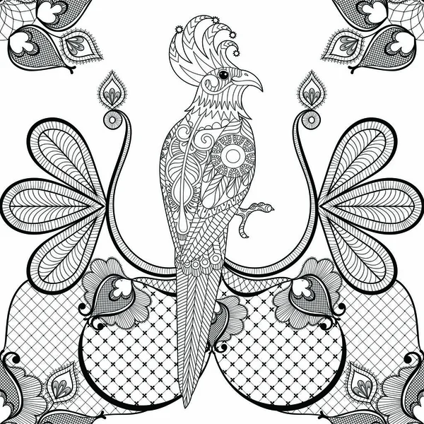 Dentelle noire avec oiseau perroquet, illustration vectorielle pour voiture vintage — Image vectorielle