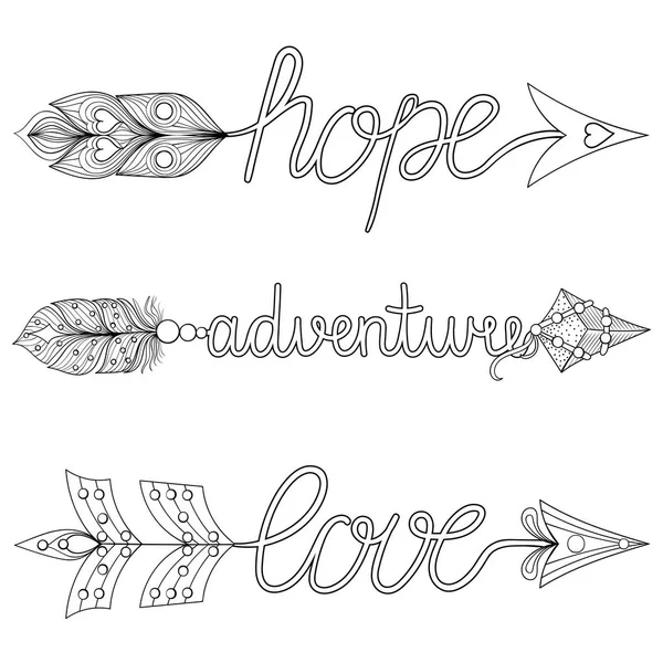 Bohemian Arrows Handpainted Sinais boho, aventura, esperança com fea —  Vetores de Stock