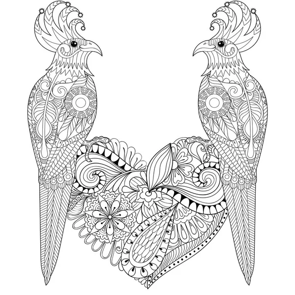 Exotique tropical zentangle oiseau charmant couple pour adulte anti ster — Image vectorielle