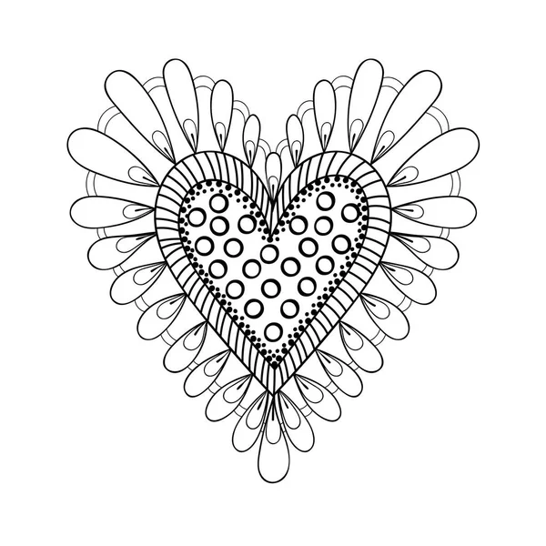 Floral doodles heart in zentangle ornamental style. Vector frame — Stock Vector